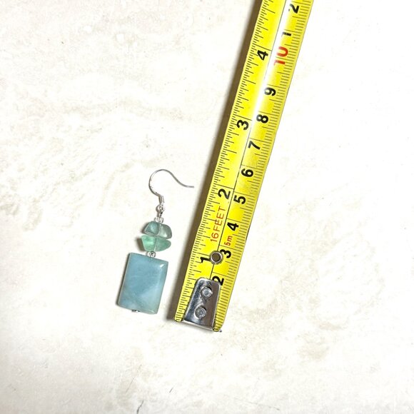 2/$20, Genuine Teal Amazonite & Fluorite Gemstone Sterling Silver Hook Earrings - Picture 7 of 9